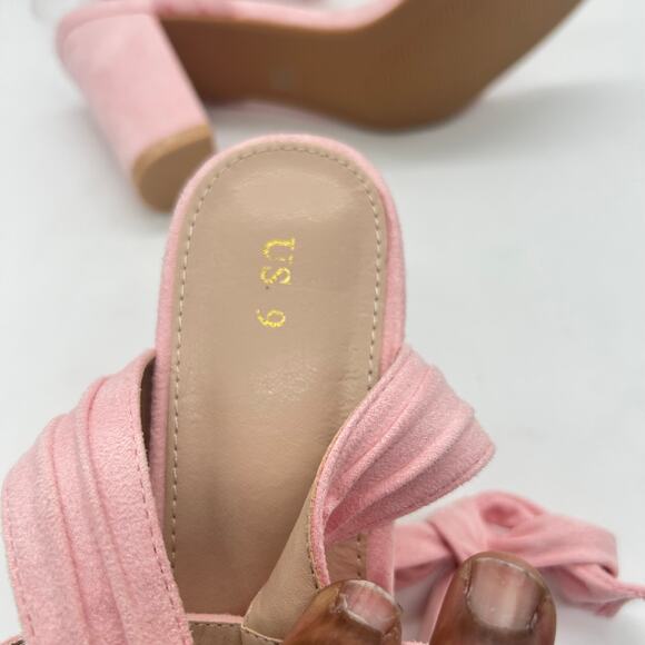 Allegra K Sandals Womens 9 Pink‎ Block Heel Ankle Tie Soft Suede Open Toe NEW - Picture 10 of 11